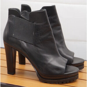 ALLSAINTS Women’s Sarris Leather Boots Black Sz 10/41 Open Toe 4” Heel Platform